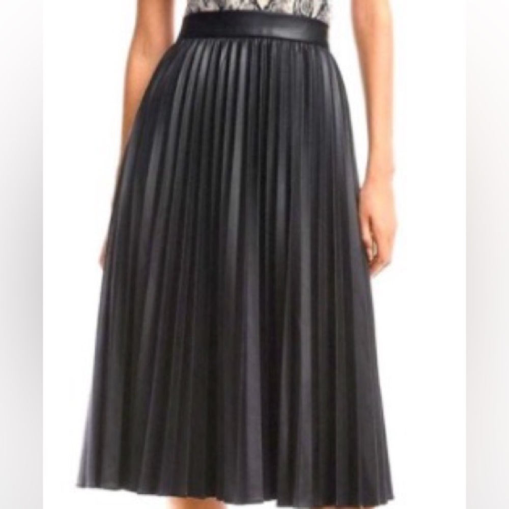 Brooks Brothers Black A-Line Faux Leather Pleated Skirt NWT